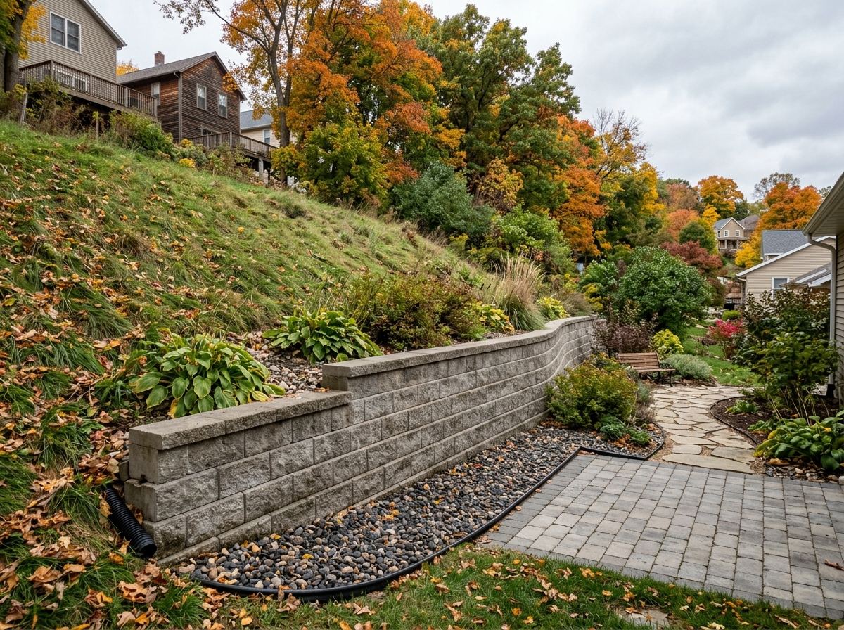 Concrete retaining wall on a sloped Dubuque, Iowa lot